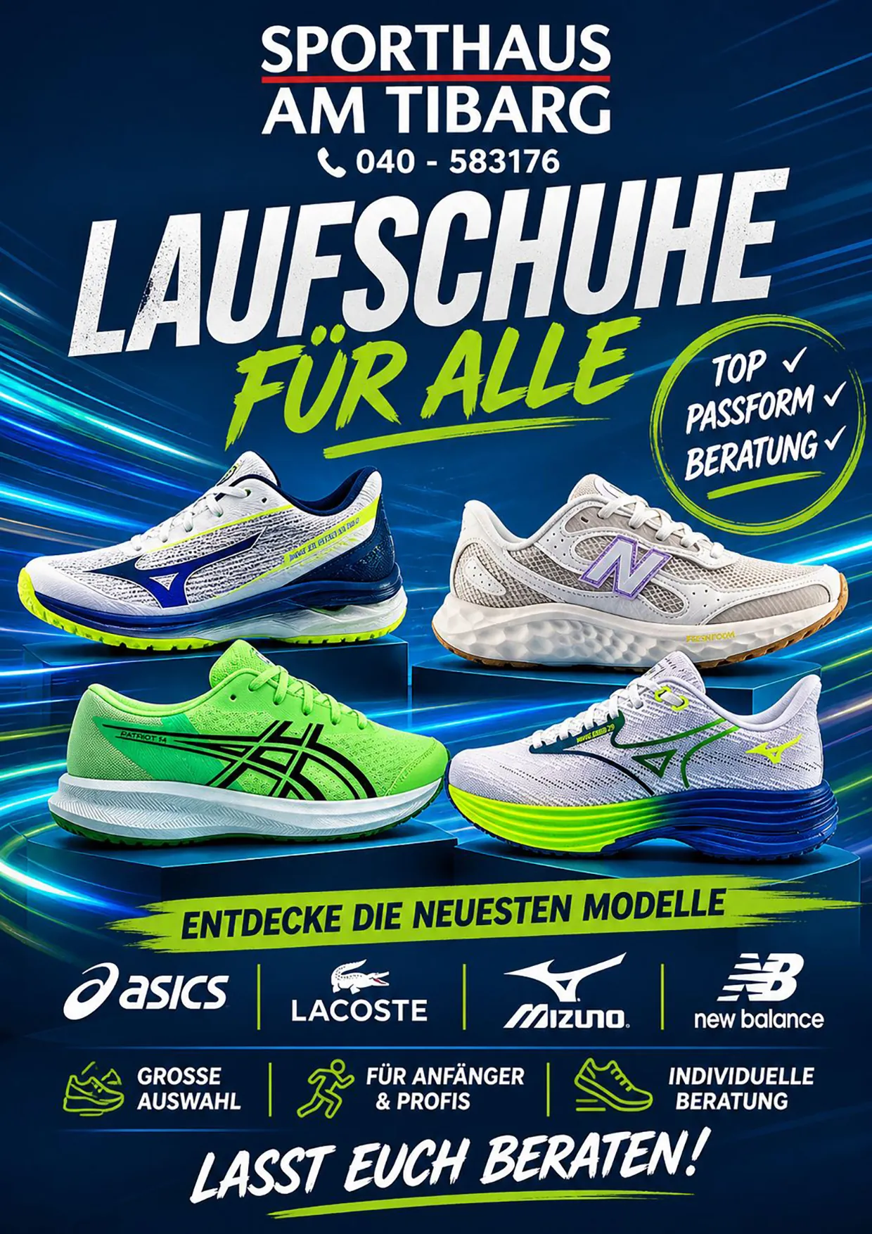 Laufschuhe für alle von Asics, Lacoste, Mizuno und New Balance – Top-Passform und Beratung
