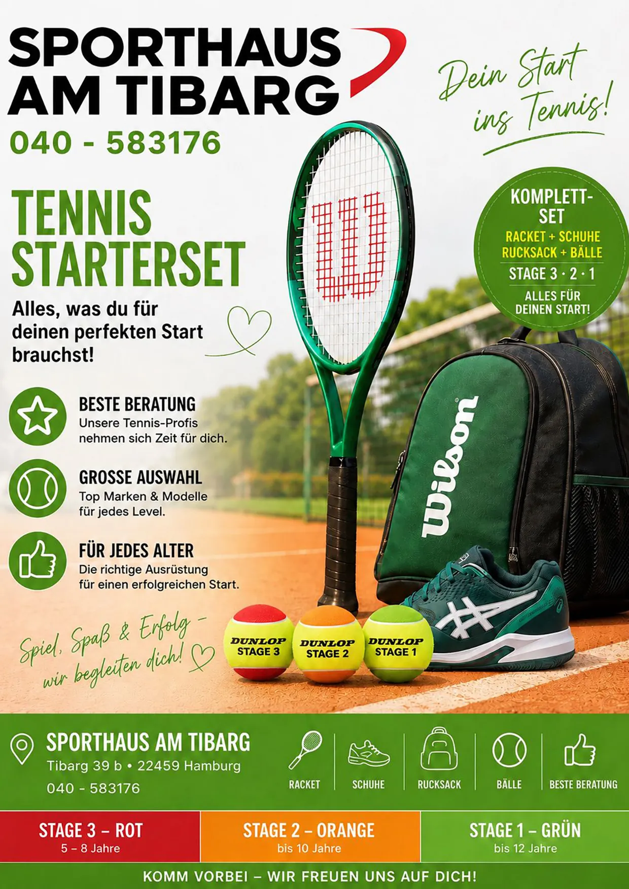 Tennis-Starterset – Komplett-Set aus Racket, Schuhen, Rucksack und Bällen für deinen Start ins Tennis
